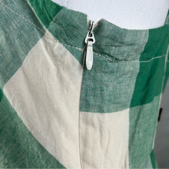 Anthropologie Midi Dress US Maeve Greta Green Gingham Check Linen Blend A-Line - Picture 7 of 10